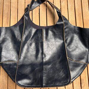 Oversized Leather Tote - Midnight Blue
